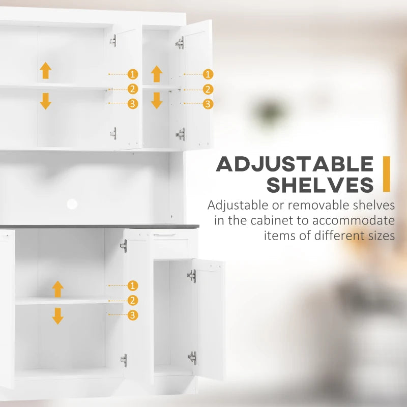 71" Kitchen Pantry Cabinet, Storage Buffet with Hutch, Adjustable Shelves for Living Room, High Gloss White Multi Market World Inc.