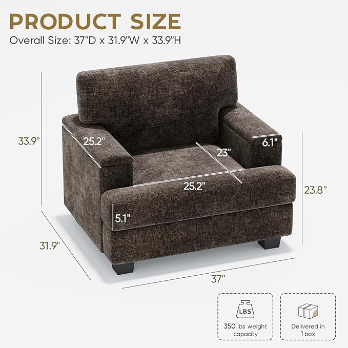 Bouclé Accent Chair with Hidden Armrest Storage, Chenille Armchair, 37" Deep Comfy Accent Chair with Extra Wide Seat Multi Market World Inc.