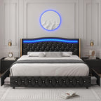 King Smart LED Platform Bed Frame with 4 Storage Drawers and Crystal Button,PU Black Multi Market World Inc.