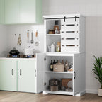 63.5" White Kitchen Pantry Cabinet with Sliding Barn Door Multi Market World Inc.