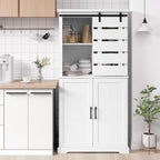 63.5" White Kitchen Pantry Cabinet with Sliding Barn Door Multi Market World Inc.