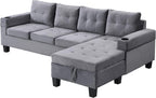 4-Seater L-Shaped Sectional Sofa with Storage Chaise, with High-Density Foam, Built-in Cup Holder for Living Room, Grey (fd) Multi Market World Inc.