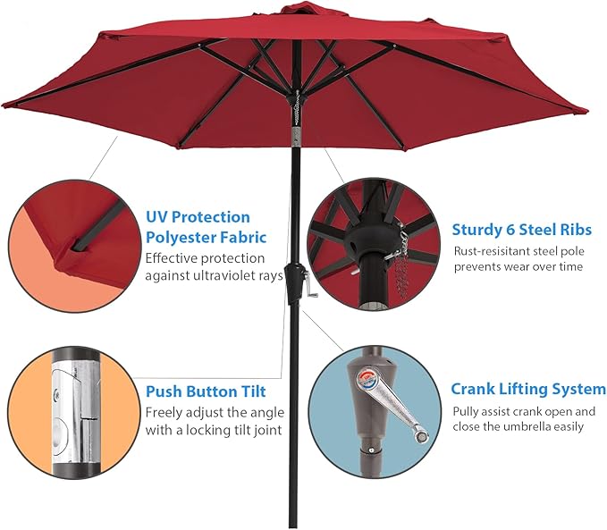Outdoor Patio Umbrella, 9 FT, Dual-Vented Canopy with Crank and Tilt Function Pool, Deck, and Backyard