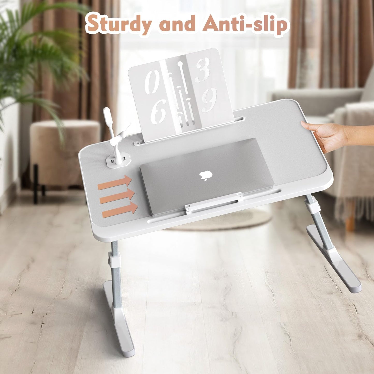 RAINBEAN Lap Desk with Charging Port and Book Stand, Foldable and Adjustable Laptop Desk for Bed and Sofa