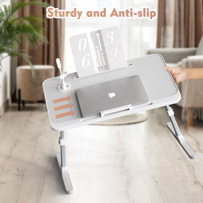 RAINBEAN Lap Desk with Charging Port and Book Stand, Foldable and Adjustable Laptop Desk for Bed and Sofa