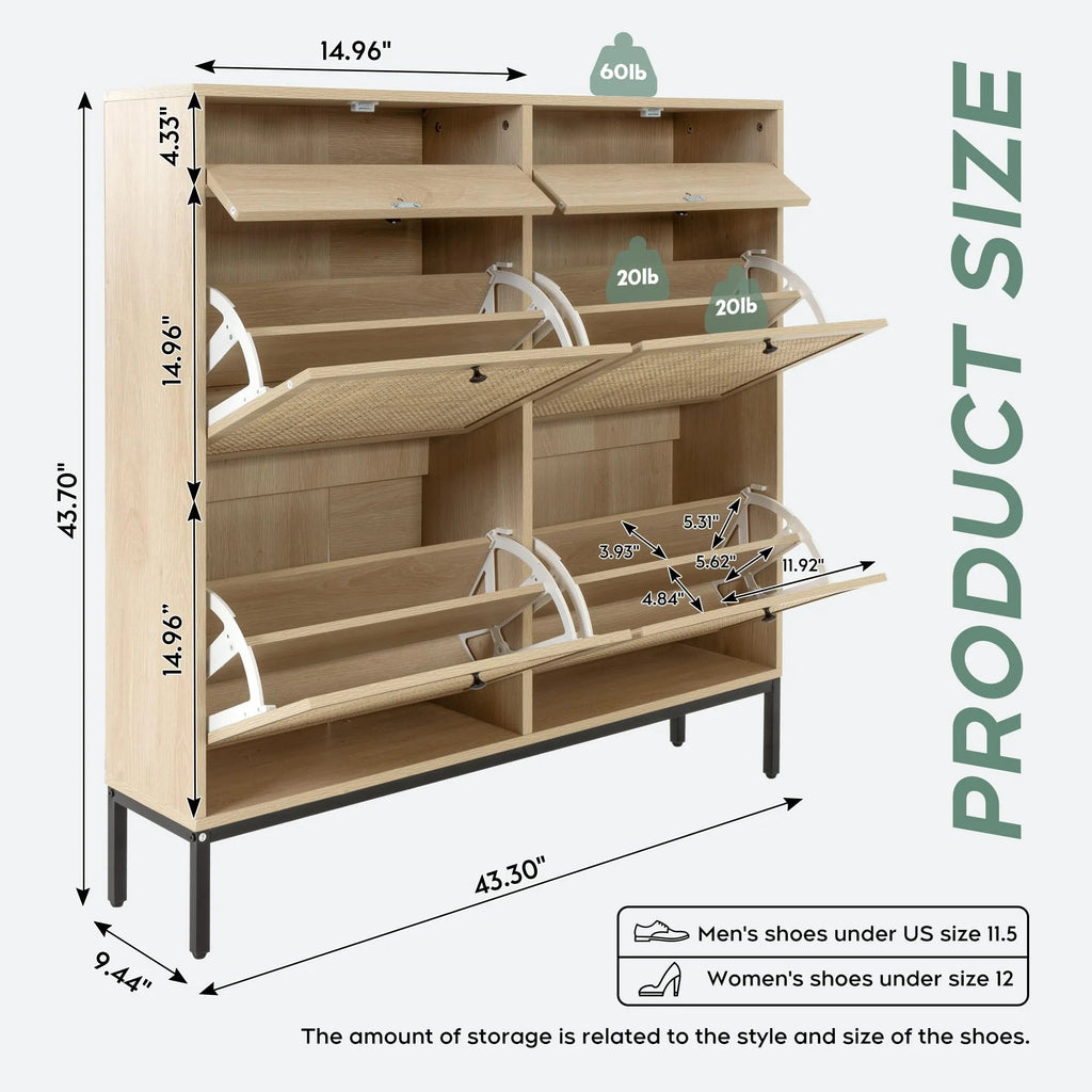 Rattan Shoe Storage Cabinet with 4 Flip Drawers & 2 Top Drawers, Modern Shoe Organizer Entryway Furniture with Metal Legs (fd) Multi Market World Inc.