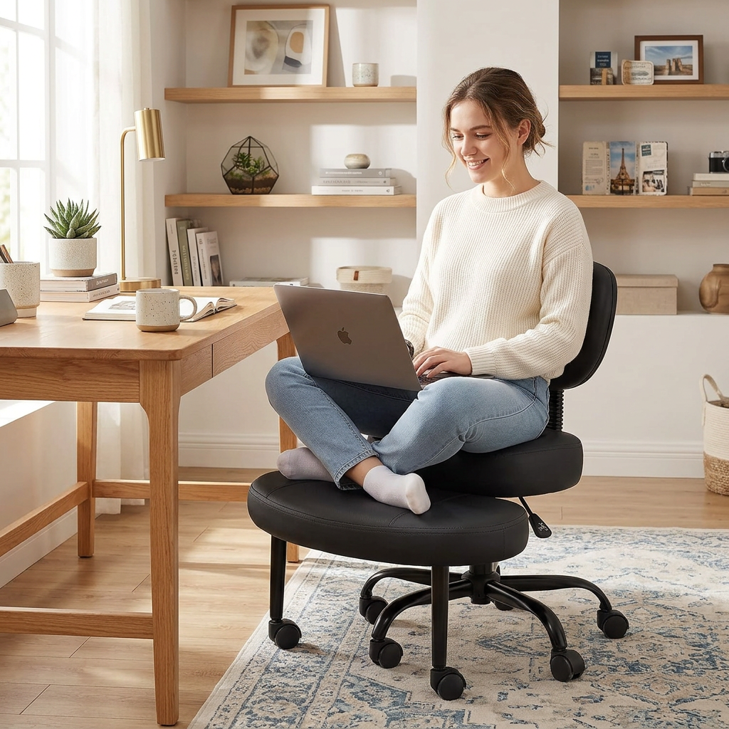 Ergonomic Cross-Legged Office Chair with Adjustable Footrest &amp; Lumbar Support Multi Market World Inc.