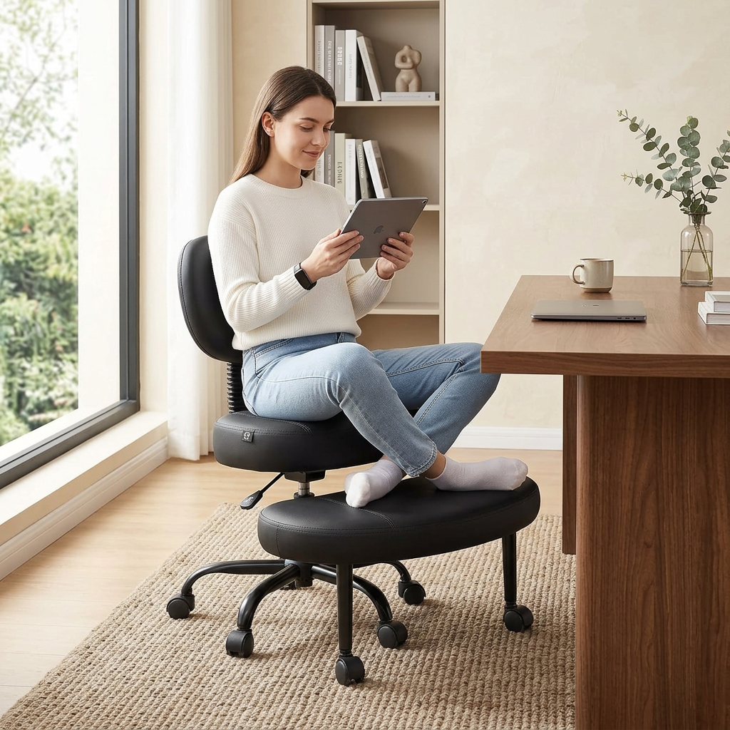 Ergonomic Cross-Legged Office Chair with Adjustable Footrest &amp; Lumbar Support Multi Market World Inc.