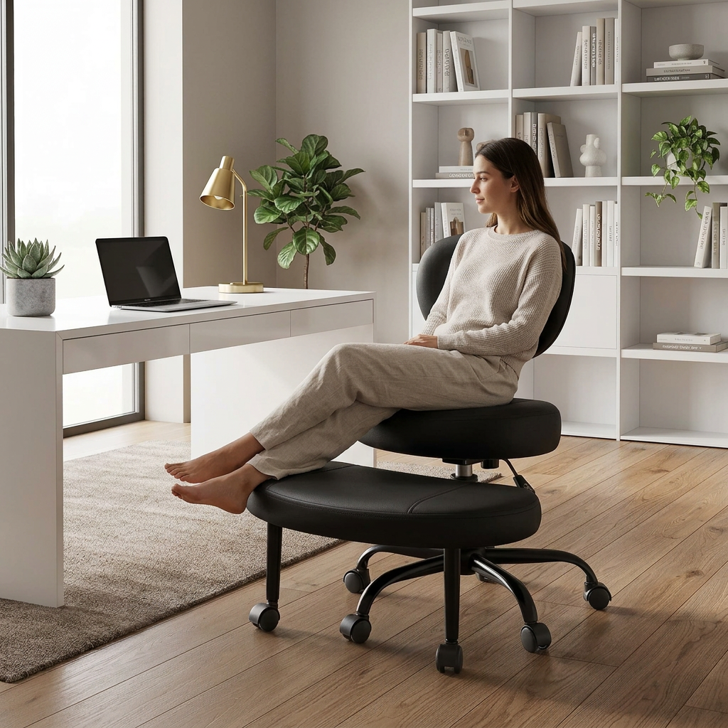 Ergonomic Cross-Legged Office Chair with Adjustable Footrest &amp; Lumbar Support Multi Market World Inc.