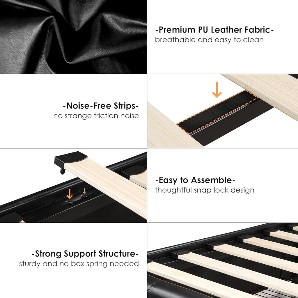 King Smart LED Platform Bed Frame with 4 Storage Drawers and Crystal Button,PU Black Multi Market World Inc.