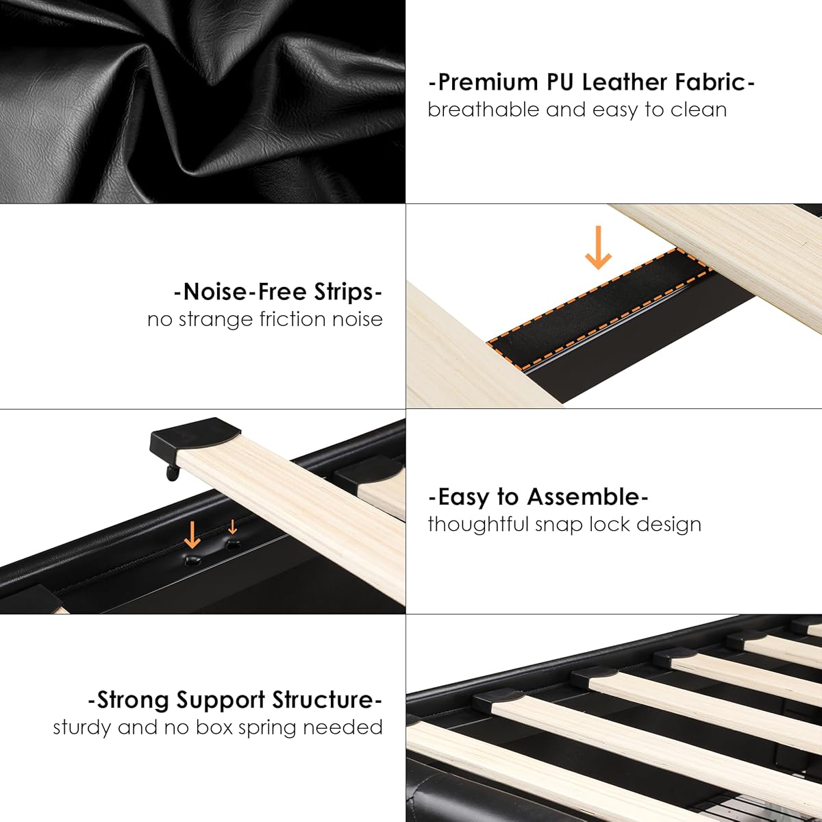 King Smart LED Platform Bed Frame with 4 Storage Drawers and Crystal Button-Tufted Wingback Headboard, Soft Modern PU Upholstered Bed Frame King Size, No Box Spring Needed, Easy Assembly, Black