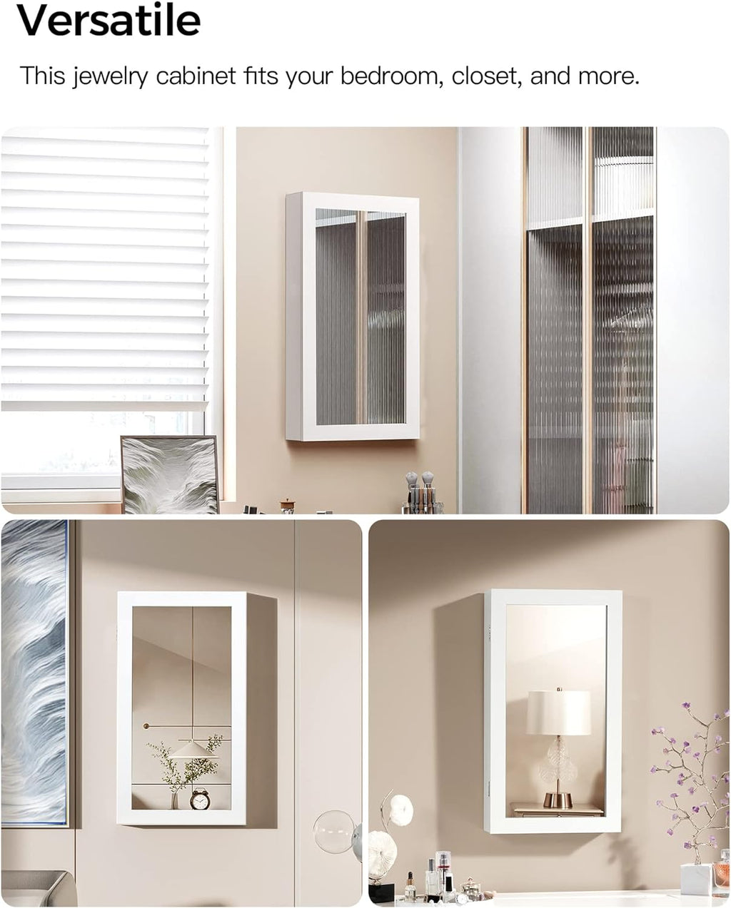 Wall Mount Mirror, Lockable Jewelry Cabinet, 3.9''D x 14.6''W x 26.4''H Multi Market World Inc.