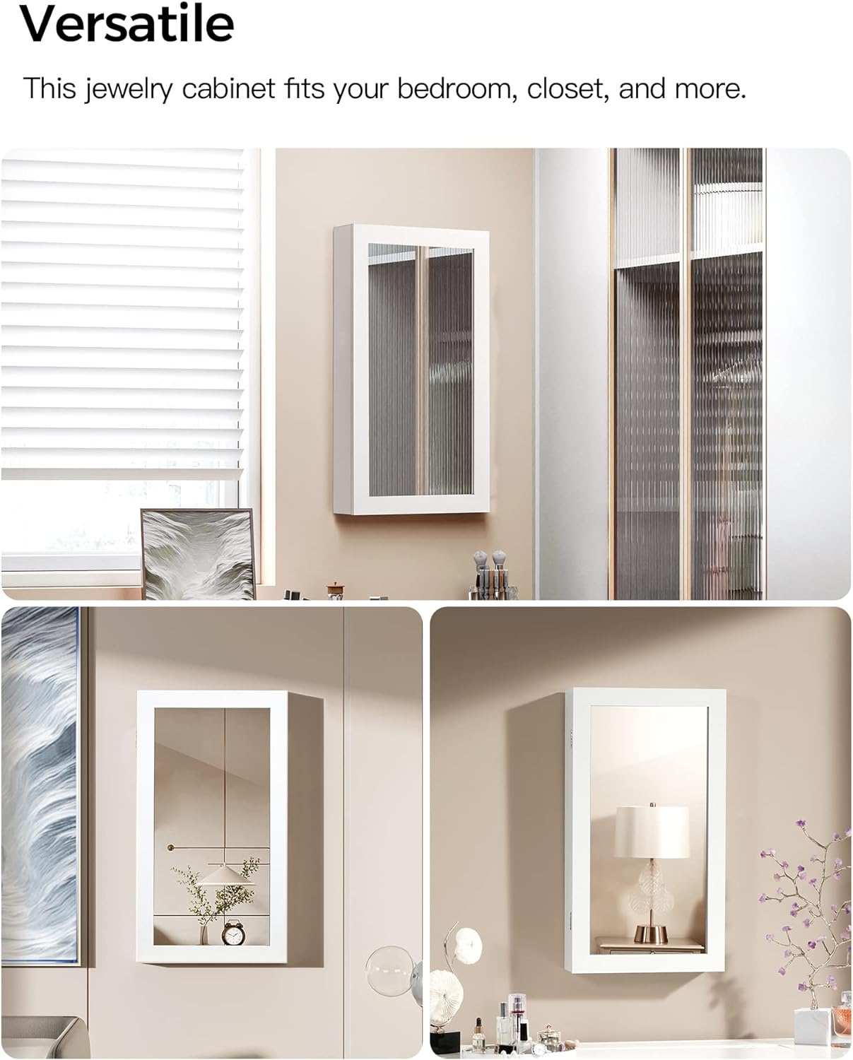 Wall Mount Mirror, Lockable Jewelry Cabinet, 3.9''D x 14.6''W x 26.4''H Multi Market World Inc.