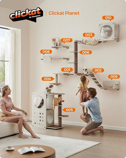 10-Piece Wall-Mounted Cat Tree/ Cat Wall Furniture & Play System with Replaceable Modules
