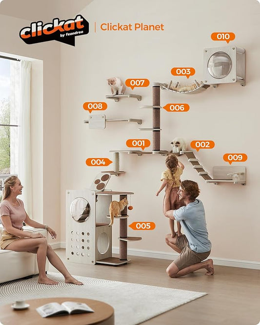 10-Piece Wall-Mounted Cat Tree/ Cat Wall Furniture & Play System with Replaceable Modules