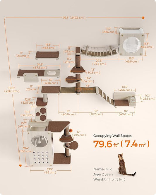10-Piece Wall-Mounted Cat Tree/ Cat Wall Furniture & Play System with Replaceable Modules