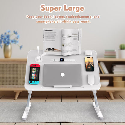 RAINBEAN Lap Desk with Charging Port and Book Stand, Foldable and Adjustable Laptop Desk for Bed and Sofa