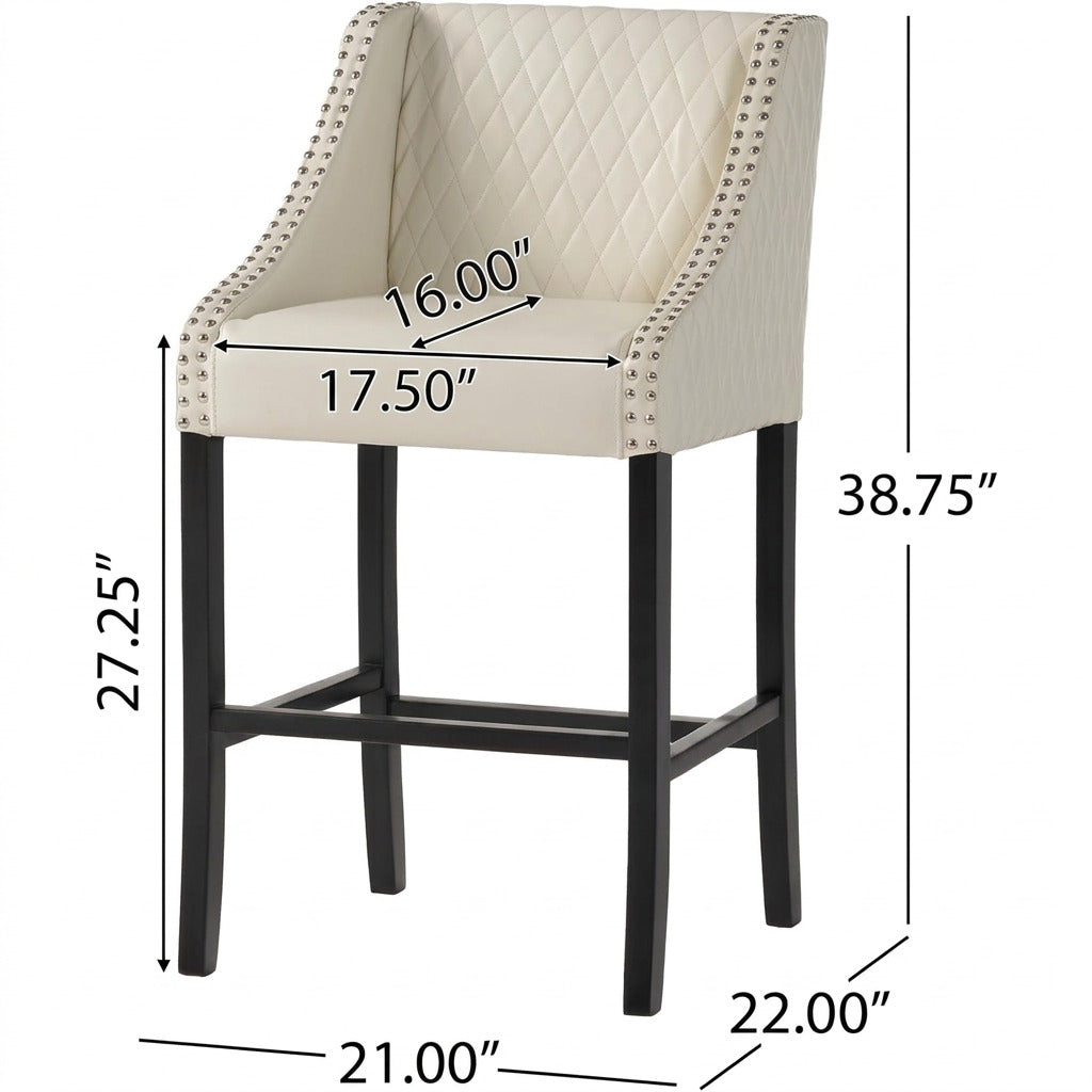 Bar stool dimensions: 38.75 inch overall height, 27.25 inch seat height, 21 x 22 inch footprint