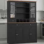 180cm Height Large Storage Cabinet with Glass Doors, Hutch, and Drawers – Black & Wood Finish Multi Market World Inc.
