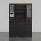 180cm Height Large Storage Cabinet with Glass Doors, Hutch, and Drawers – Black & Wood Finish Multi Market World Inc.