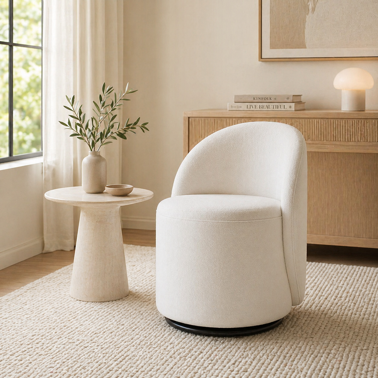 Contemporary Round Back Swivel Bouclé Vanity Chair Multi Market World Inc.