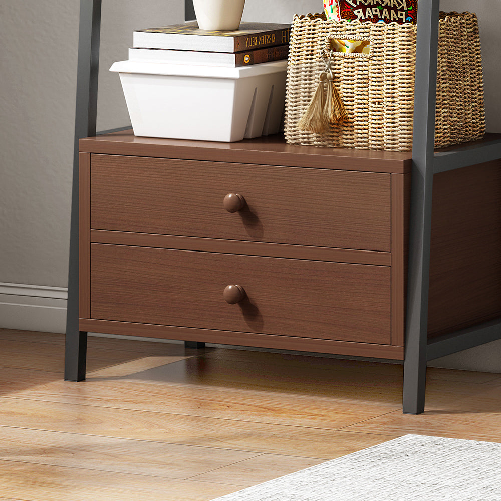 5 Tiers Metal Bookshelf,Free Standing Industrial Ladder Shelf with 2 Storage Drawers Multi Market World Inc.