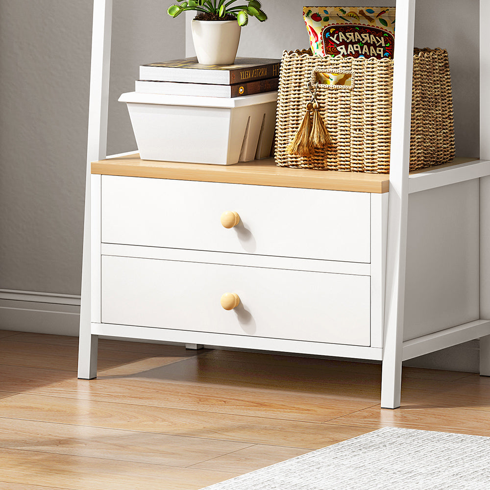 5 Tiers Metal Bookshelf,Free Standing Industrial Ladder Shelf with 2 Storage Drawers Multi Market World Inc.