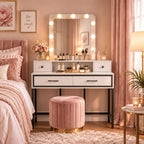 39.37" Makeup Vanity Desk with Lighted Mirror, Wood & Metal Frame, Storage Drawers & LED Bulbs Multi Market World Inc.