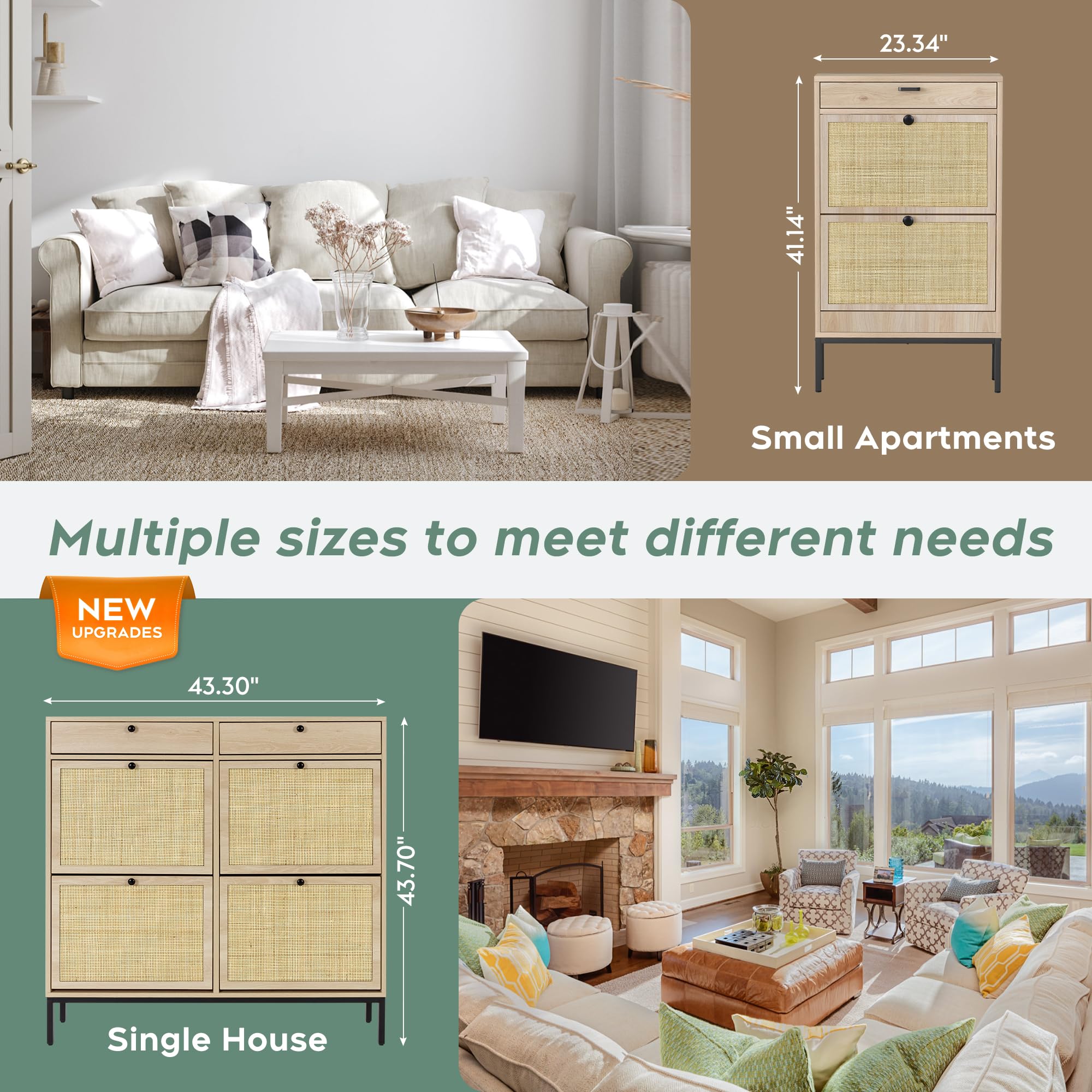 Rattan Shoe Storage Cabinet with 4 Flip Drawers & 2 Top Drawers, Modern Shoe Organizer Entryway Furniture with Metal Legs (fd) Multi Market World Inc.