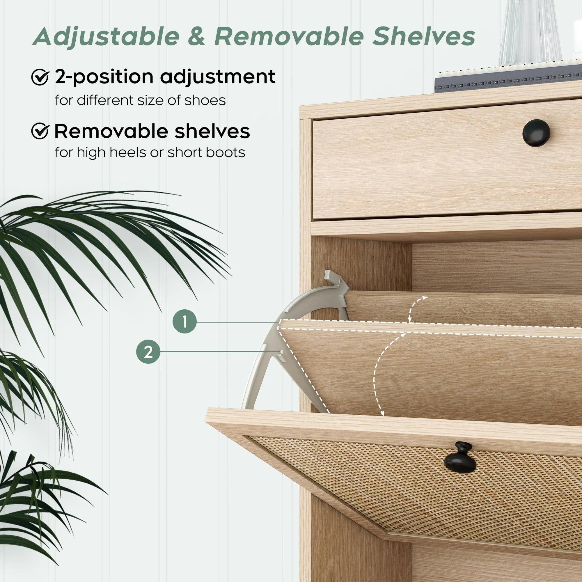 Rattan Shoe Storage Cabinet with 4 Flip Drawers & 2 Top Drawers, Modern Shoe Organizer Entryway Furniture with Metal Legs (fd) Multi Market World Inc.