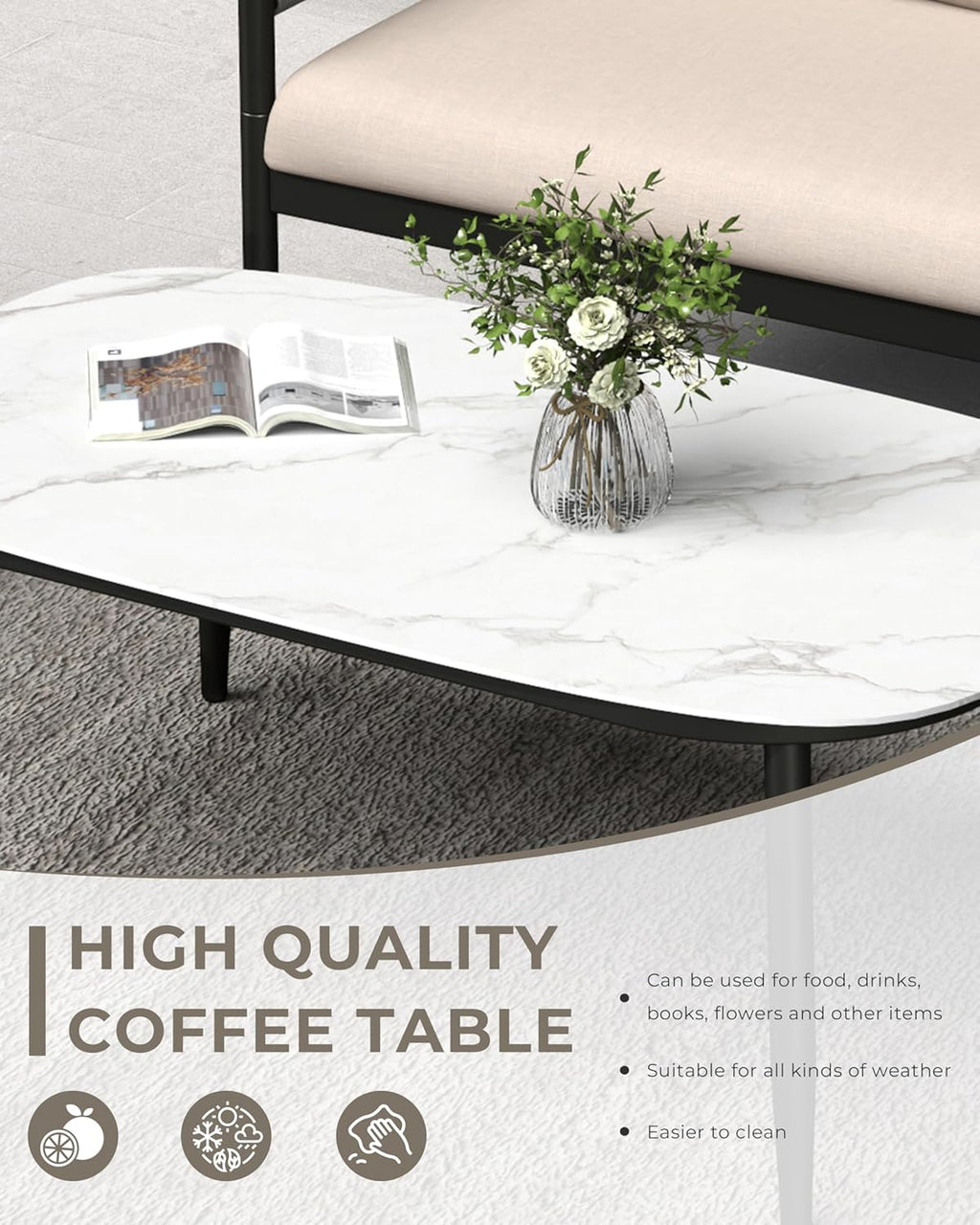 4-Piece Modern Outdoor Patio Furniture Set - All-Weather Rope Loveseat, 2 Accent Chairs, and Faux Marble Coffee Table with 4.5" Thick Cushions Multi Market World Inc.