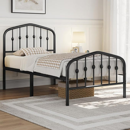 Metal Frame Bed, Black, Twin size,  Iron Headboard and Footboard