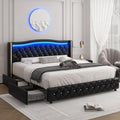 King Smart LED Platform Bed Frame with 4 Storage Drawers and Crystal Button,PU Black Multi Market World Inc.