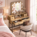 39.37" Makeup Vanity Desk with Lighted Mirror, Wood & Metal Frame, Storage Drawers & LED Bulbs Multi Market World Inc.
