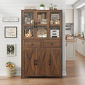 41.3" Large Kitchen Pantry Cabinet with Clear Glass Doors, 2 Drawers & Adjustable Shelves, Freestanding Storage Hutch with Metal Frame, Rustic Brown Multi Market World Inc.