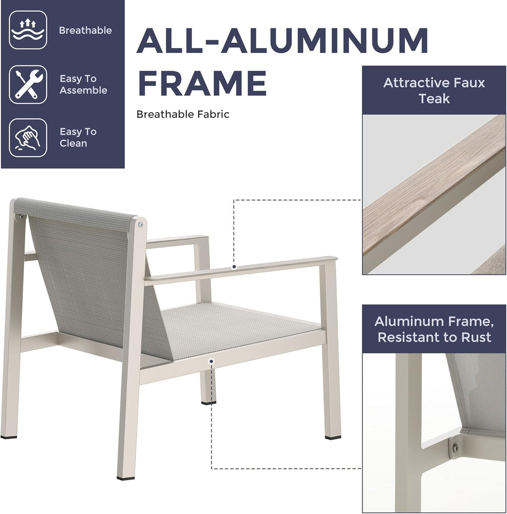 4-Piece Patio Furniture Set with All-Aluminum Rust-Resistant Frame, 2 Accent Chairs, Loveseat, and Faux Teak Coffee Table (fd) Multi Market World Inc.