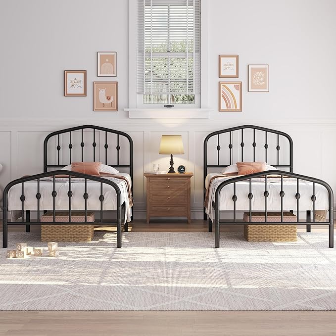 Metal Frame Bed, Black, Twin size,  Iron Headboard and Footboard