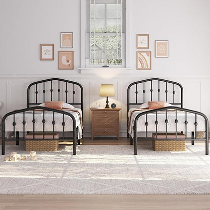 Metal Frame Bed, Black, Twin size,  Iron Headboard and Footboard