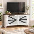 47" Farmhouse Corner TV Stand/ Accent Cabinet with Mesh Doors & Dark Wood Top - White Multi Market World Inc.