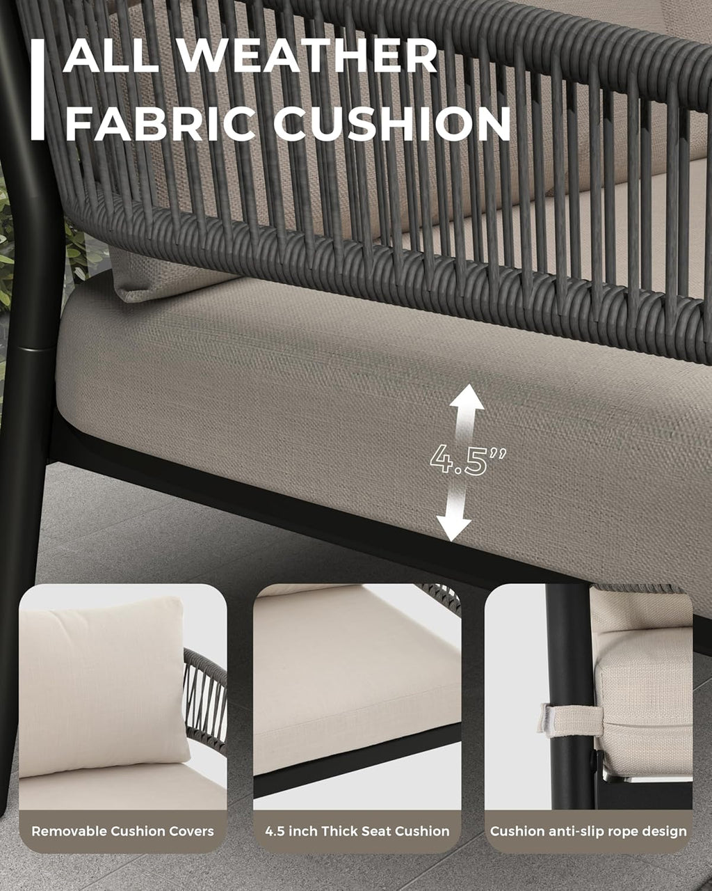 4-Piece Modern Outdoor Patio Furniture Set - All-Weather Rope Loveseat, 2 Accent Chairs, and Faux Marble Coffee Table with 4.5" Thick Cushions Multi Market World Inc.