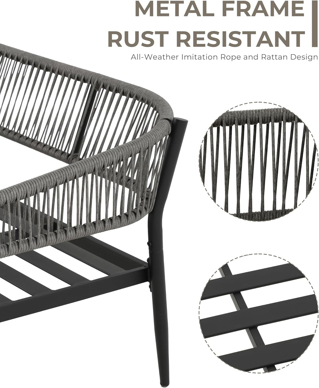 4-Piece Modern Outdoor Patio Furniture Set - All-Weather Rope Loveseat, 2 Accent Chairs, and Faux Marble Coffee Table with 4.5" Thick Cushions Multi Market World Inc.