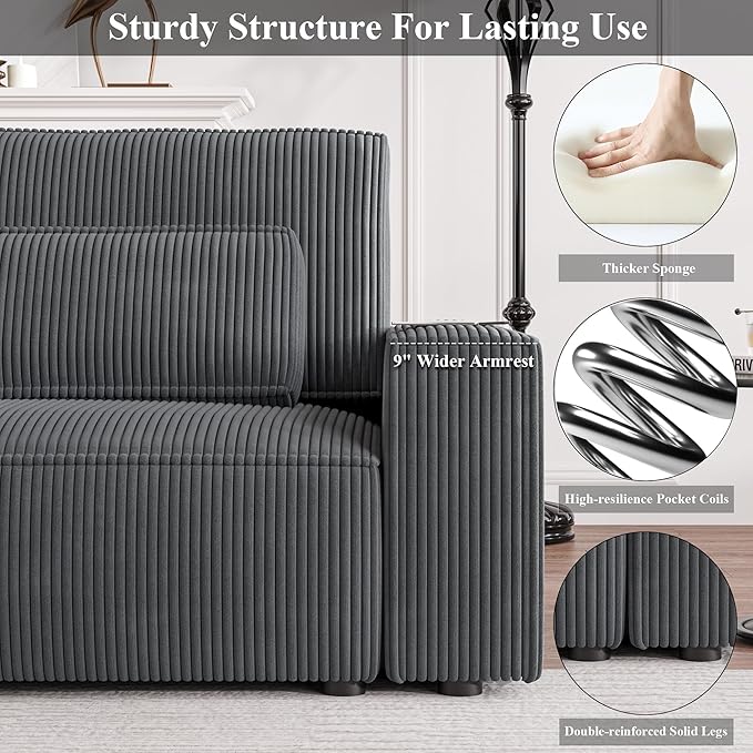 105" Oversized 4-Seater Sofa, Extra Deep Seat 35" Corduroy Couch, Modern Living Room Sleeper, w/ free delivery