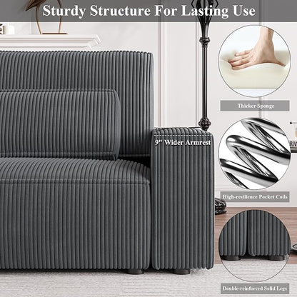 105" Oversized 4-Seater Sofa, Extra Deep Seat 35" Corduroy Couch, Modern Living Room Sleeper, w/ free delivery