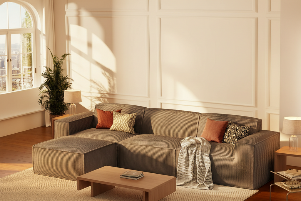 105” Cloud Sectional Couch - Modular Corduroy L-Shaped Sofa - Boneless Deep Seat Couch with Chaise - No Assembly Required - Dark Grey Multi Market World Inc.