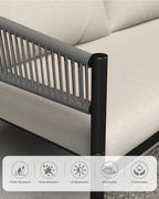 4-Piece Modern Outdoor Patio Furniture Set - All-Weather Rope Loveseat, 2 Accent Chairs, and Faux Marble Coffee Table with 4.5" Thick Cushions Multi Market World Inc.