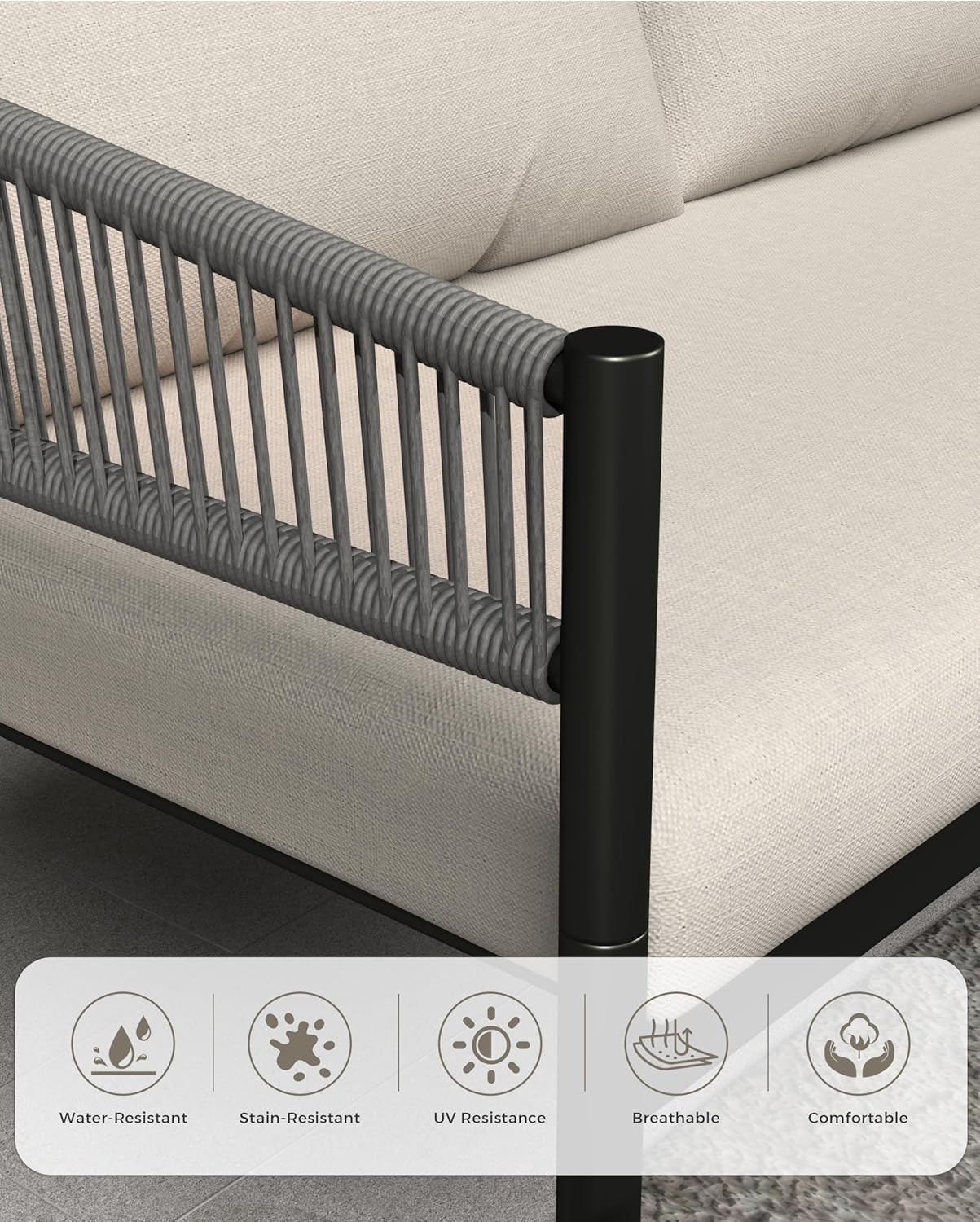 4-Piece Modern Outdoor Patio Furniture Set - All-Weather Rope Loveseat, 2 Accent Chairs, and Faux Marble Coffee Table with 4.5" Thick Cushions Multi Market World Inc.