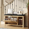 40" Entryway Shoe Storage Bench with Flip-Down Hidden Drawer, Slatted Door & Padded Seat - Natural Wood Finish Multi Market World Inc.