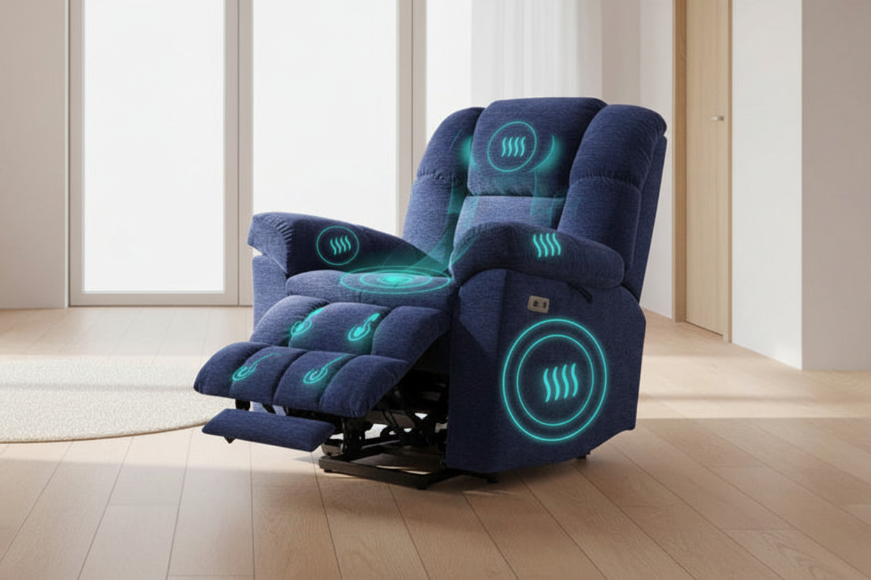 Power Lift Recliner Chair with Full-Body Massage, Lumbar Heat, USB & Type-C Charging Ports, and Side Pockets - Extra wide, for senior Multi Market World Inc.