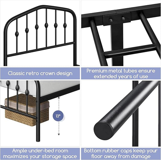 Metal Frame Bed, Black, Twin size,  Iron Headboard and Footboard