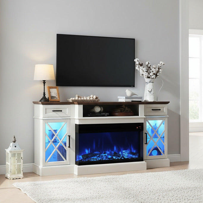 70" Farmhouse Fireplace TV Stand for TVs up to 80", Driftwood Gray Multi Market World Inc.